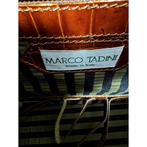 Marco Tadini Croc Embossed Leather Doctor Bag Brown Briefcase Key Made in Italy - Picture 12 of 16